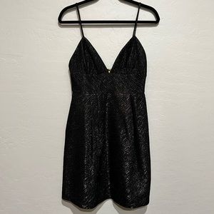 Milly Sparkly Fit and Flare Black Spaghetti Strap Dress with Bow in Back